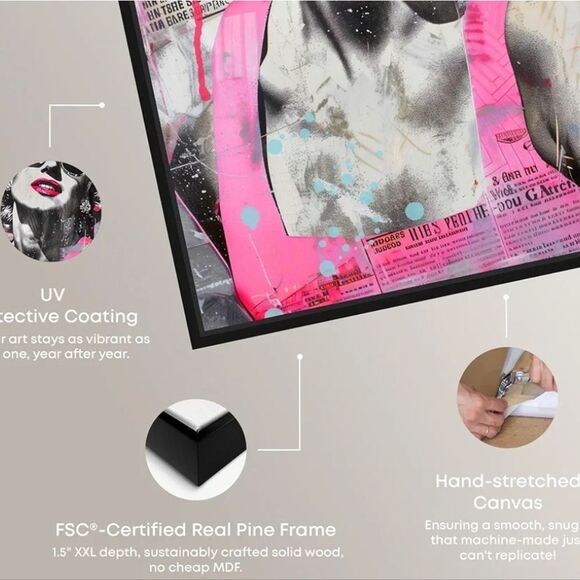 Instinct Style Iconic Star Marilyn Monroe Retro Glam Framed Canvas Wall Decor - Picture 4 of 7